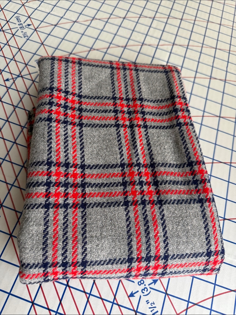 Vintage 1970s Bonded Plaid Fabric 1.5 Yards x 58” Gray Red Navy Wool Blend